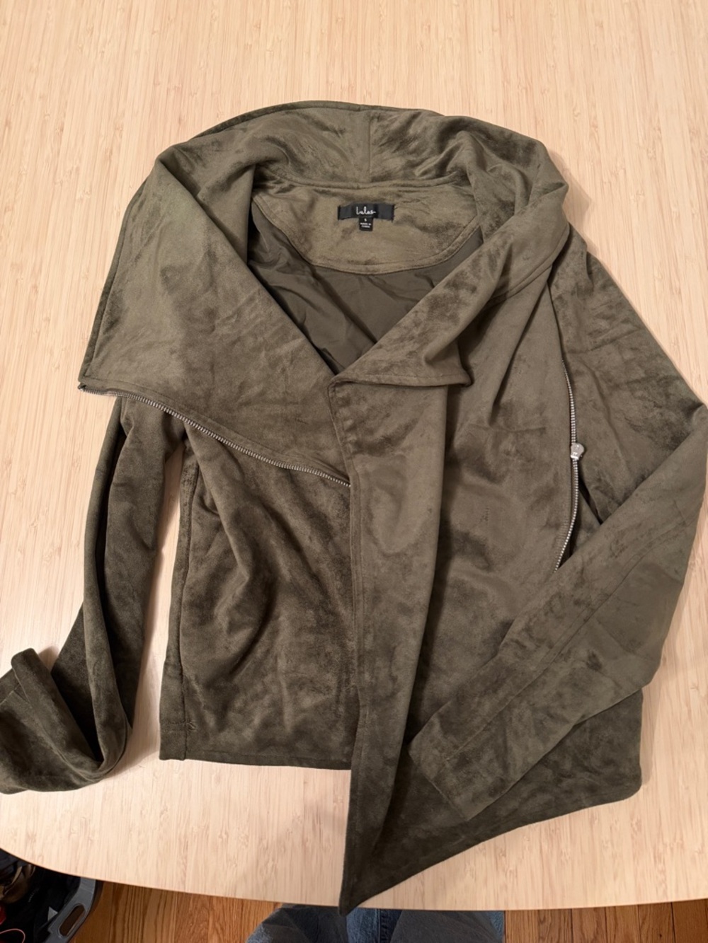 Lulu's Olive Green Suede-Feel Draped Moto Jacket